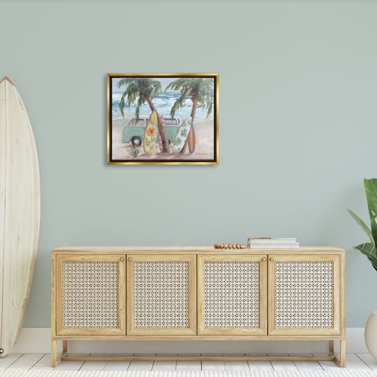 Stupell Industries Summer Waves Tropical Van Surfboards Floater Framed Art